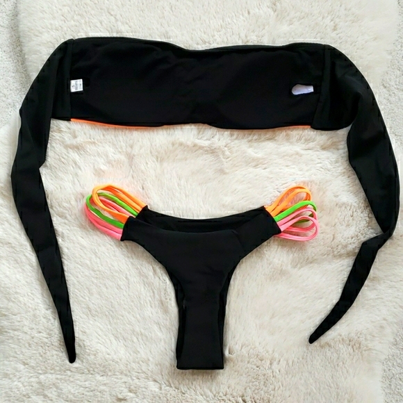 Colorful Panels Bandeau Top Thong Back Bikini Set - Picture 7 of 7